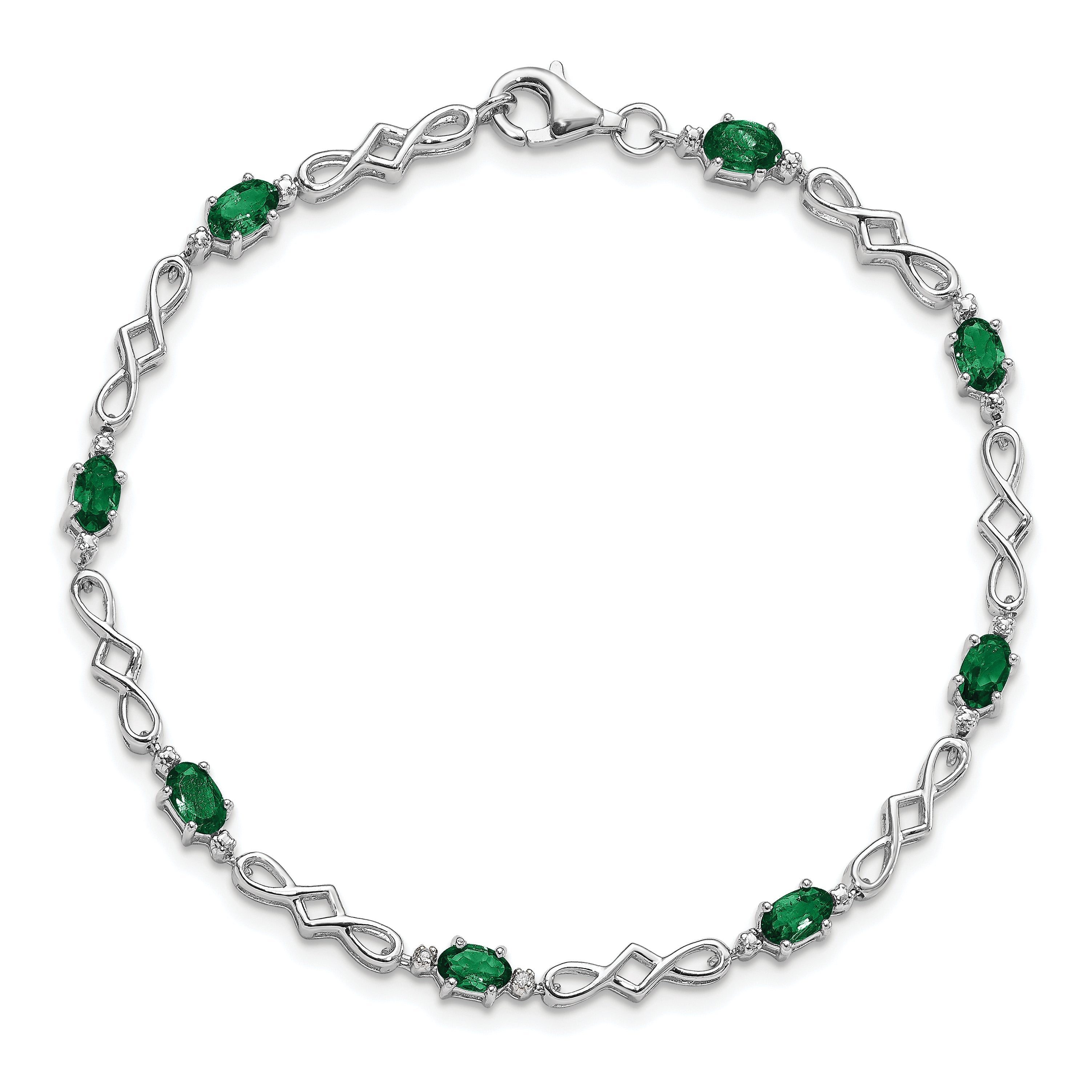 7 Inch Sterling Silver Rhodium-Plated Emerald And Diamond Bracelet