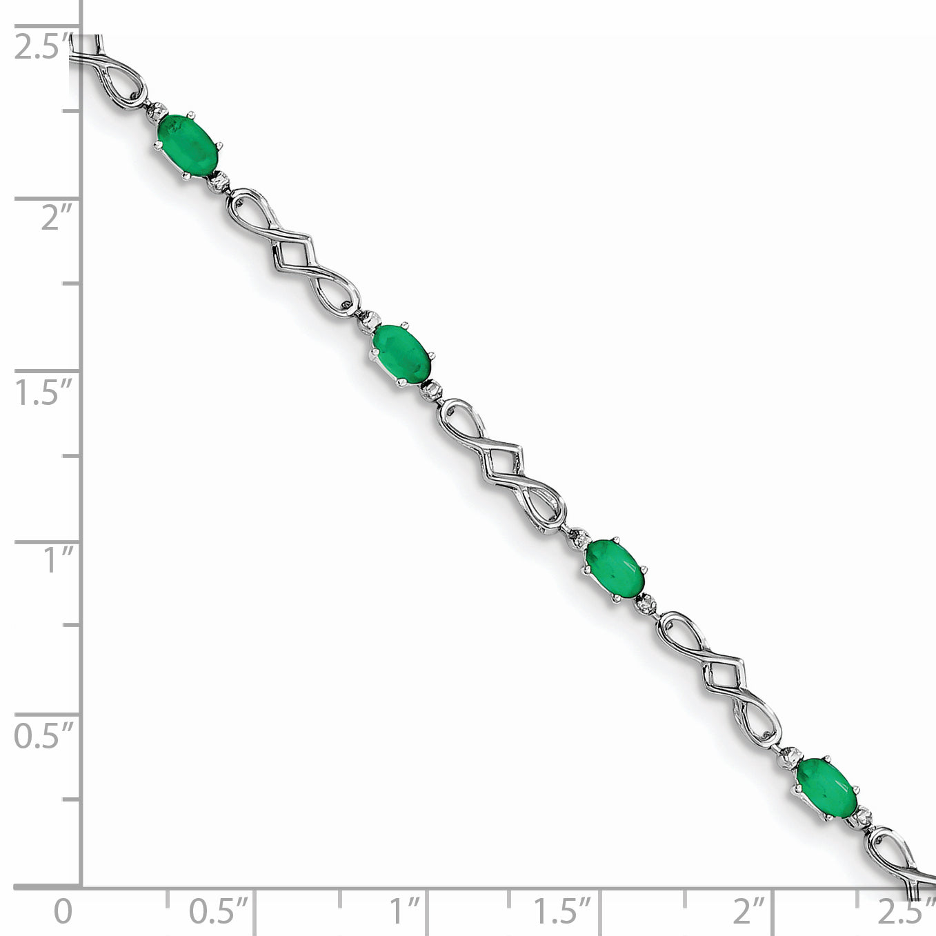 7 Inch Sterling Silver Rhodium-Plated Emerald And Diamond Bracelet