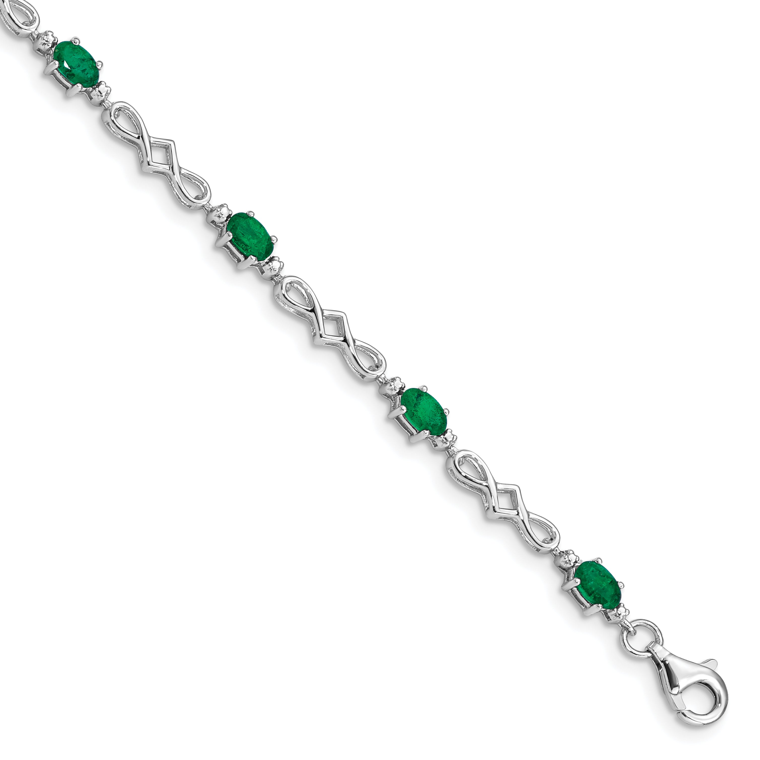 7 Inch Sterling Silver Rhodium-Plated Emerald And Diamond Bracelet