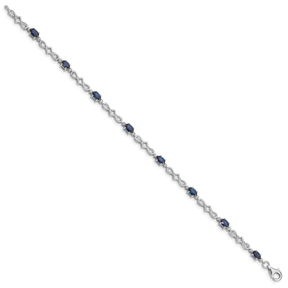 7 Inch Sterling Silver Rhodium-Plated Sapphire And Diamond Bracelet