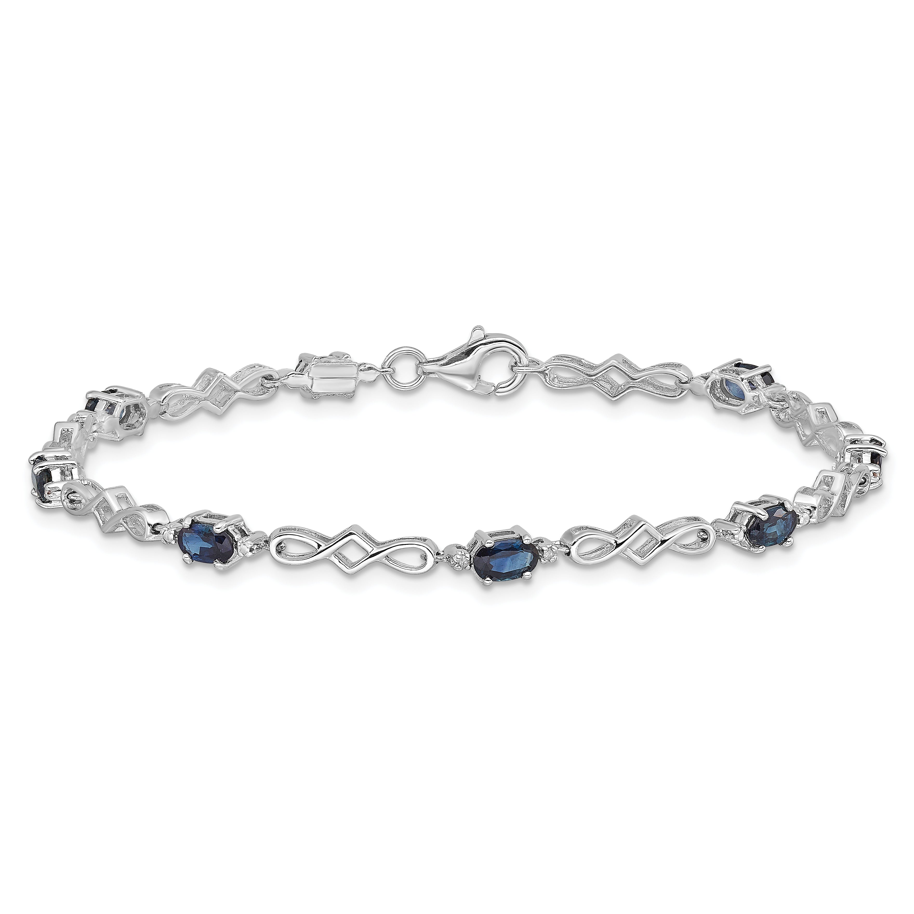 7 Inch Sterling Silver Rhodium-Plated Sapphire And Diamond Bracelet