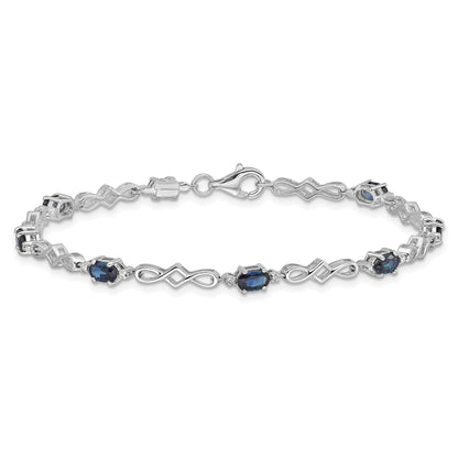 7 Inch Sterling Silver Rhodium-Plated Sapphire And Diamond Bracelet