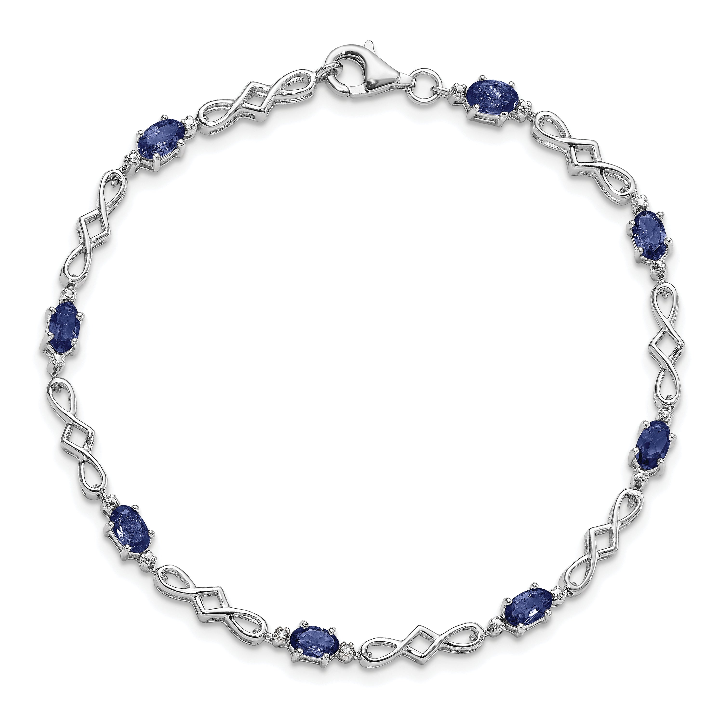 7 Inch Sterling Silver Rhodium-Plated Sapphire And Diamond Bracelet