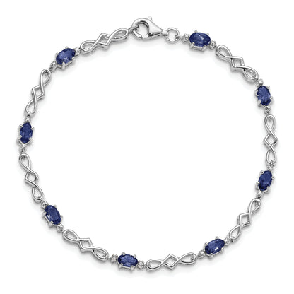 7 Inch Sterling Silver Rhodium-Plated Sapphire And Diamond Bracelet