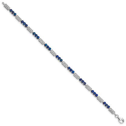 7 Inch Sterling Silver Rhodium-Plated Sapphire And Diamond Bracelet