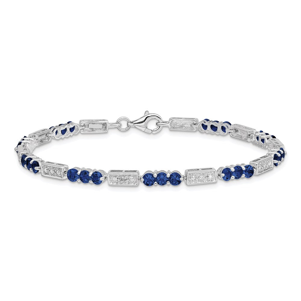 7 Inch Sterling Silver Rhodium-Plated Sapphire And Diamond Bracelet