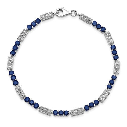 7 Inch Sterling Silver Rhodium-Plated Sapphire And Diamond Bracelet