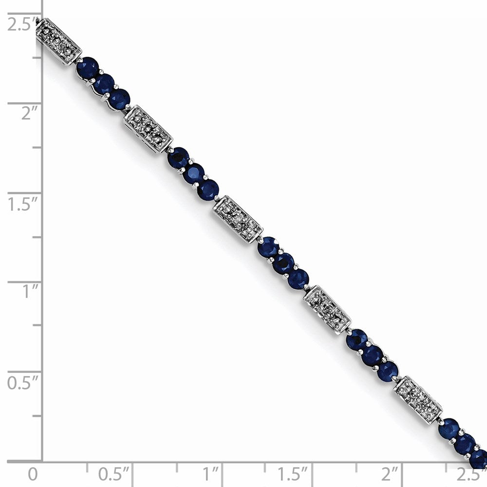 7 Inch Sterling Silver Rhodium-Plated Sapphire And Diamond Bracelet