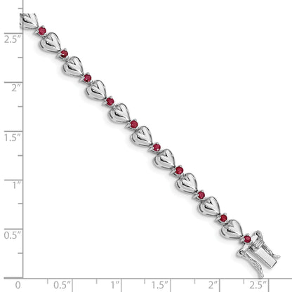 Sterling Silver Rhodium-Plated & Ruby Heart Bracelet