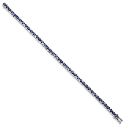 7.5 Inch Sterling Silver Rhodium-Plated Oval Blue Sapphire 7.5In Bracelet