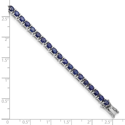7.5 Inch Sterling Silver Rhodium-Plated Oval Blue Sapphire 7.5In Bracelet