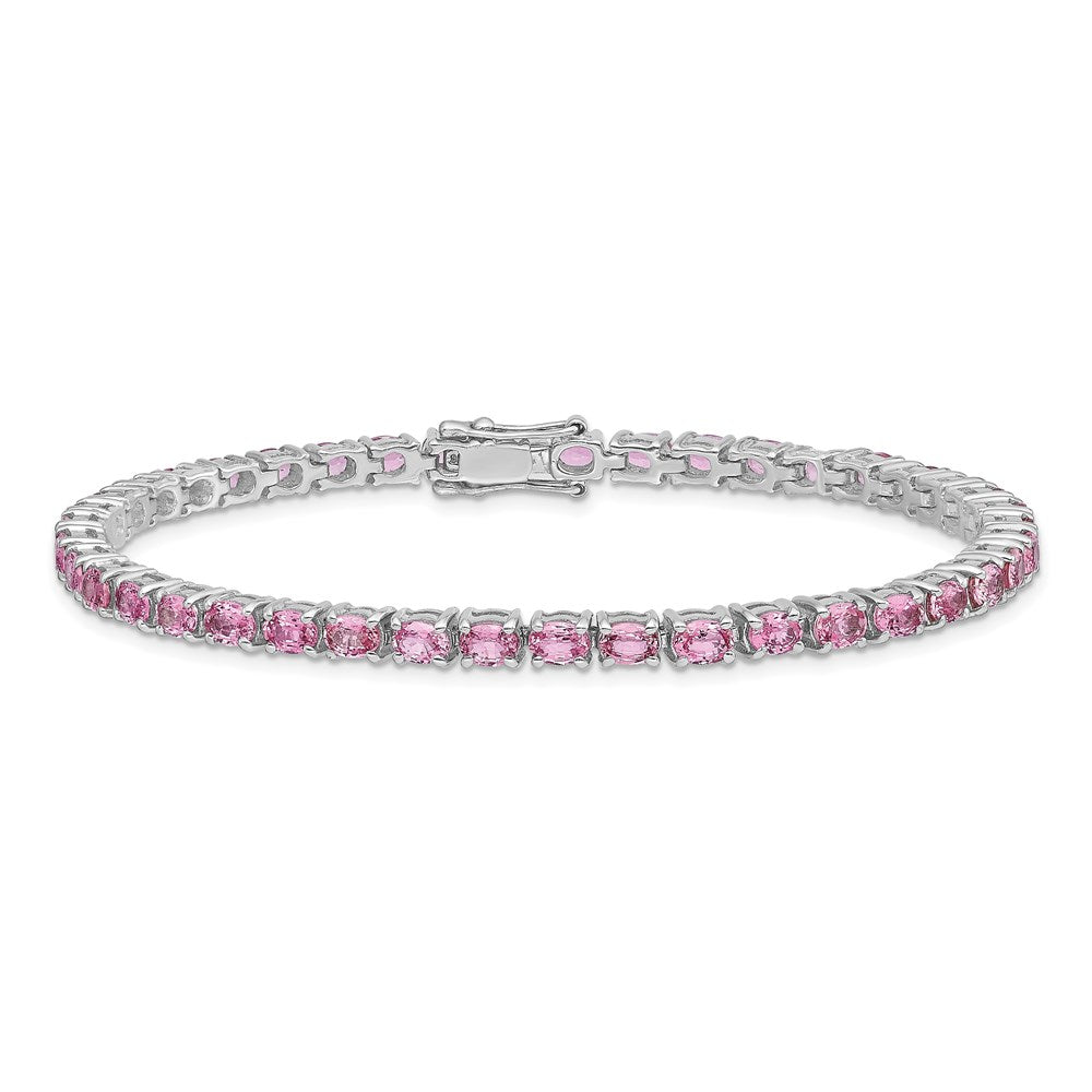 7.5 Inch Sterling Silver Rhodium-Plated Oval Pink Sapphire 7.5In Bracelet