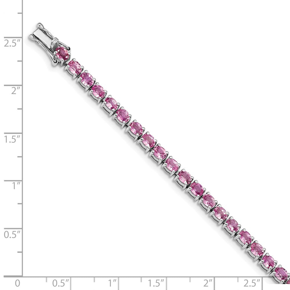 7.5 Inch Sterling Silver Rhodium-Plated Oval Pink Sapphire 7.5In Bracelet