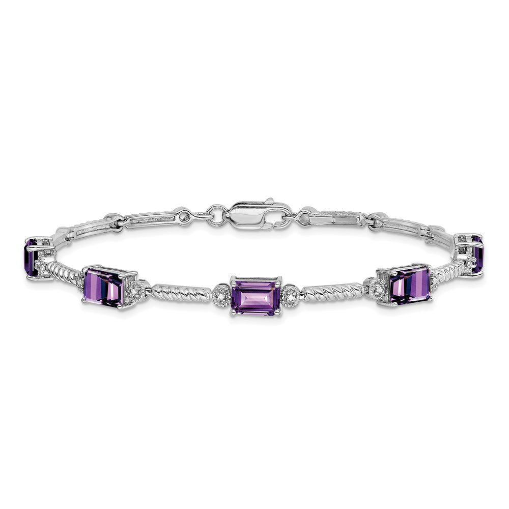Sterling Silver Rhodium-Plated Amethyst & Diamond Tennis Bracelet