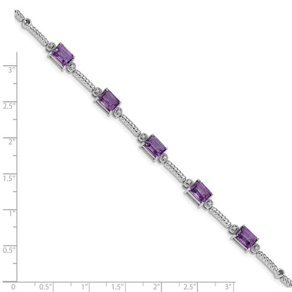 Sterling Silver Rhodium-Plated Amethyst & Diamond Tennis Bracelet