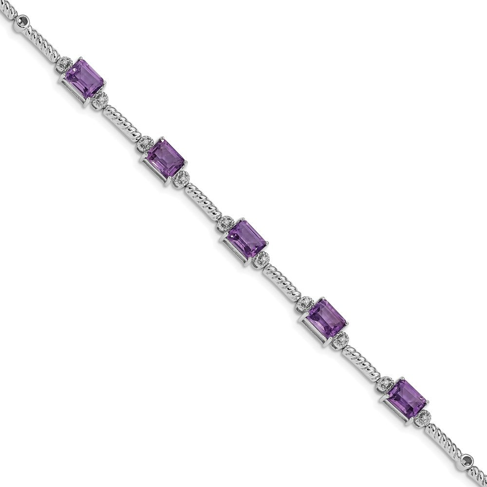Sterling Silver Rhodium-Plated Amethyst & Diamond Tennis Bracelet