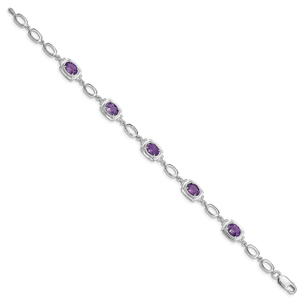 Sterling Silver Rhodium-Plated Amethyst Link Bracelet