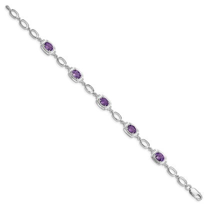 Sterling Silver Rhodium-Plated Amethyst Link Bracelet
