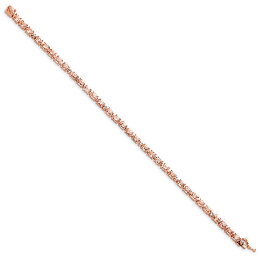 7 Inch Sterling Silver Rhod & Rose Gold-Plate Morg./Crtd. Wht. Sapphire Bracelet