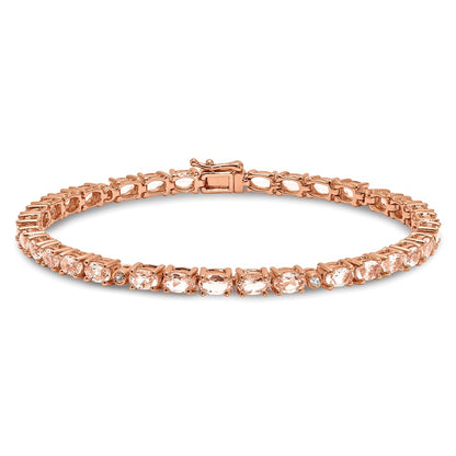 7 Inch Sterling Silver Rhod & Rose Gold-Plate Morg./Crtd. Wht. Sapphire Bracelet