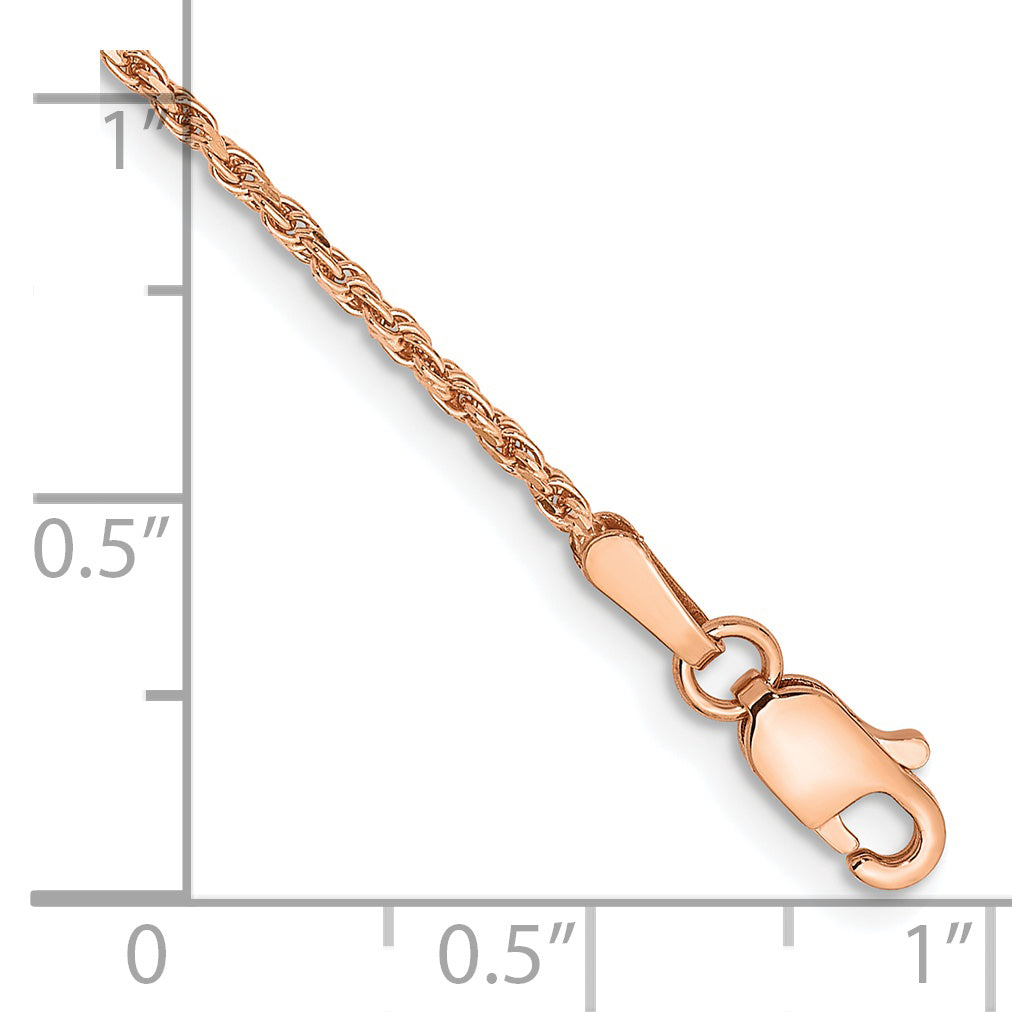 14K Rose Gold 9 Inch 1.5mm Diamond-Cut Man Made Rope With Lobster Clasp Anklet