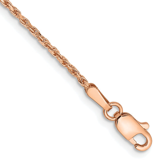 14K Rose Gold 10 Inch 1.5mm Diamond-Cut Man Made Rope With Lobster Clasp Anklet