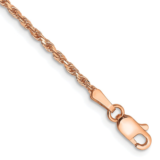 14K Rose Gold 10 Inch 1.8mm Diamond-Cut Man Made Rope With Lobster Clasp Anklet