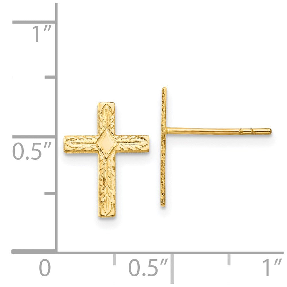 14K Yellow Gold Polished & Textured Cross Earrings