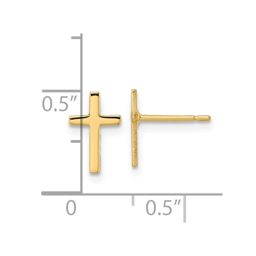 14K Yellow Gold Polished Cross Earrings