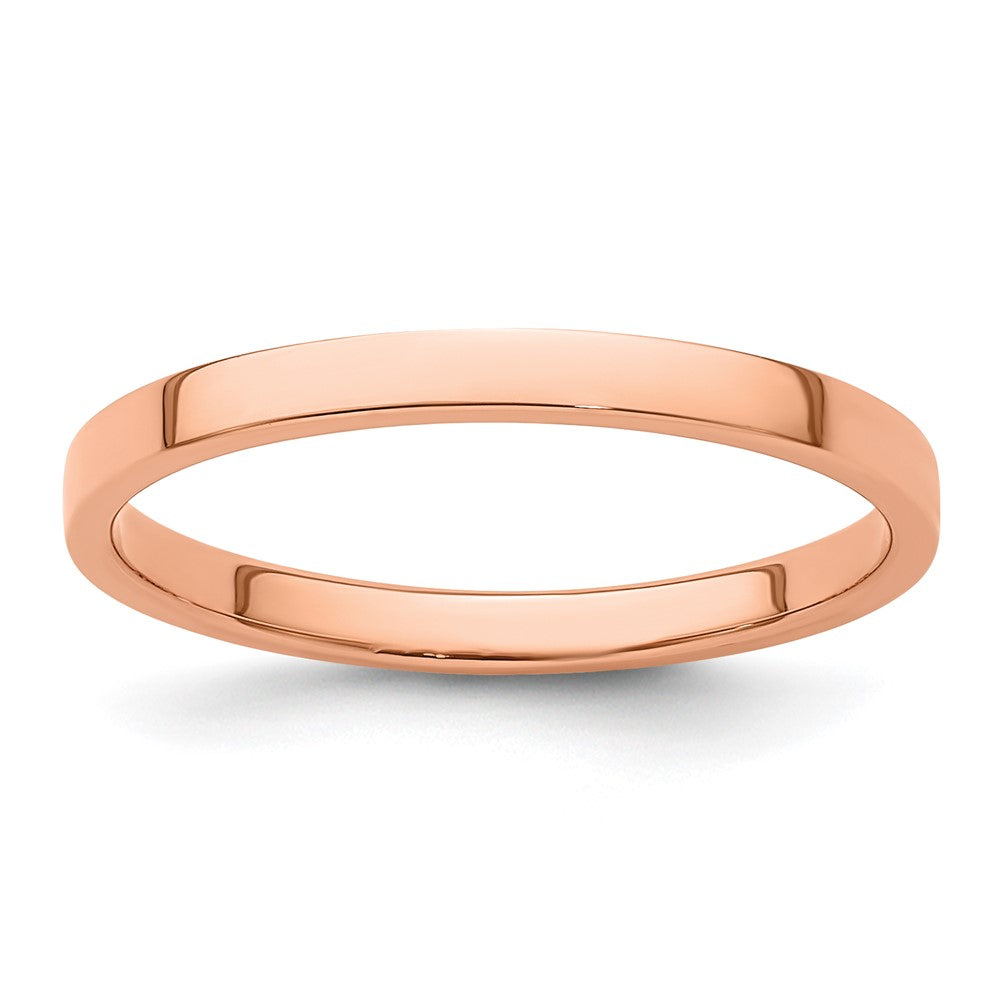 14k Rose Gold 2mm Lightweight Flat Wedding Band Ring