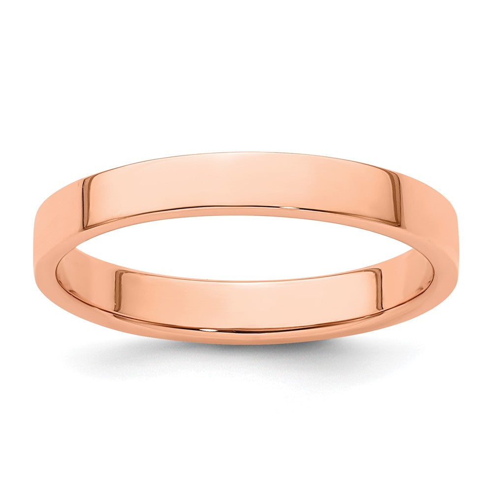 18k Rose Gold 3mm Lightweight Flat Wedding Band Ring