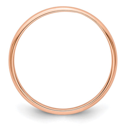 18k Rose Gold 2mm Lightweight Half Round Wedding Band Ring