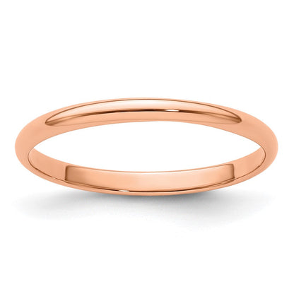 18k Rose Gold 2mm Lightweight Half Round Wedding Band Ring