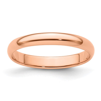 18k Rose Gold 3mm Lightweight Half Round Wedding Band Ring