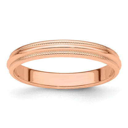 14k Rose Gold 3mm Milgrain Half-Round Wedding Band Ring