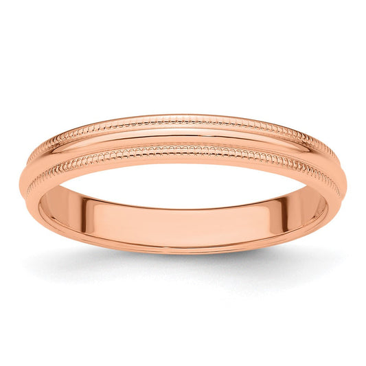 14k Rose Gold 3mm Milgrain Half-Round Wedding Band Ring