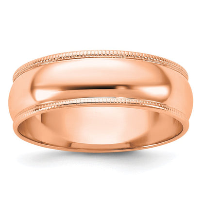 18k Rose Gold 6mm Milgrain Half-Round Wedding Band Ring