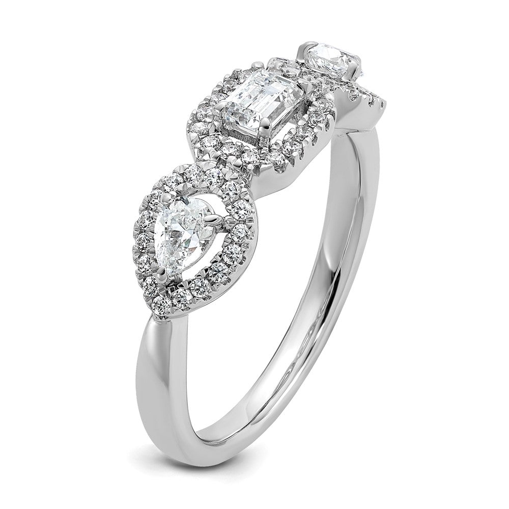 14k White Gold 5/8 Ct. Lab Grown Diamond VS/SI+ G+ Three Stone Emerald and Pear Engagement Ring