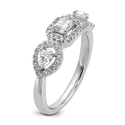 14k White Gold 5/8 Ct. Lab Grown Diamond VS/SI+ G+ Three Stone Emerald and Pear Engagement Ring