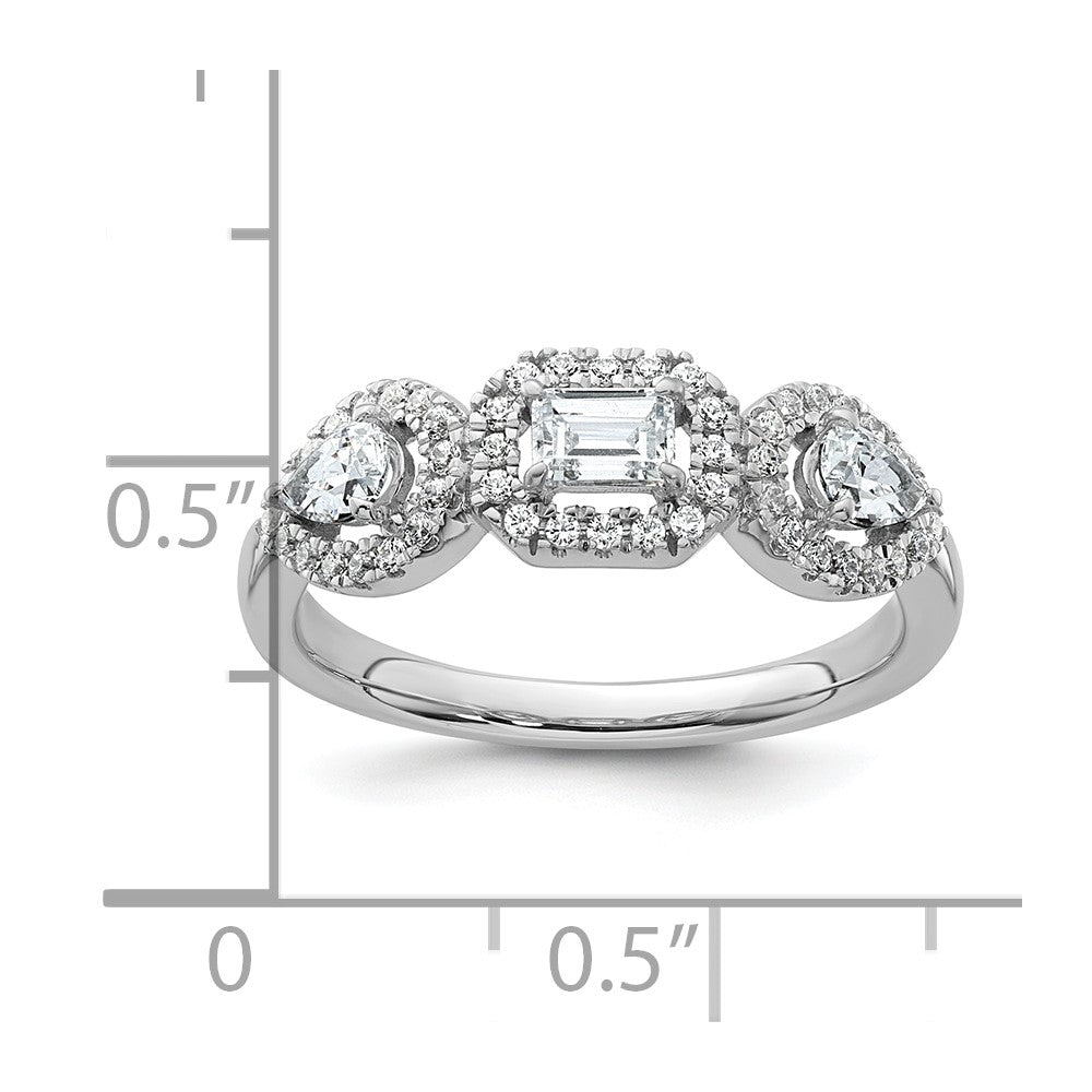 14k White Gold 5/8 Ct. Lab Grown Diamond VS/SI+ G+ Three Stone Emerald and Pear Engagement Ring