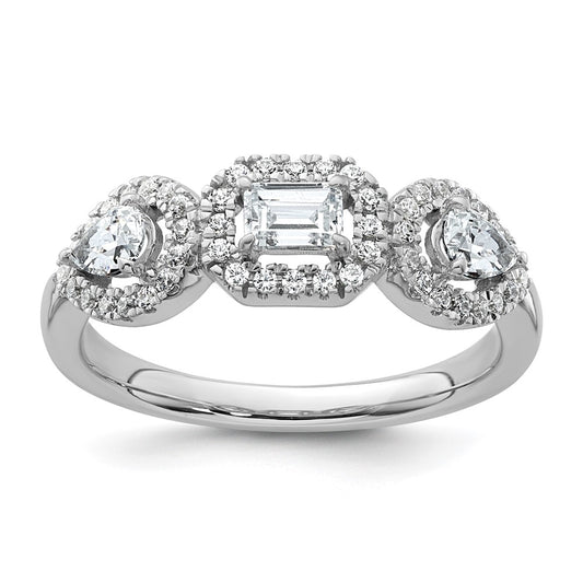 14k White Gold 5/8 Ct. Lab Grown Diamond VS/SI+ G+ Three Stone Emerald and Pear Engagement Ring