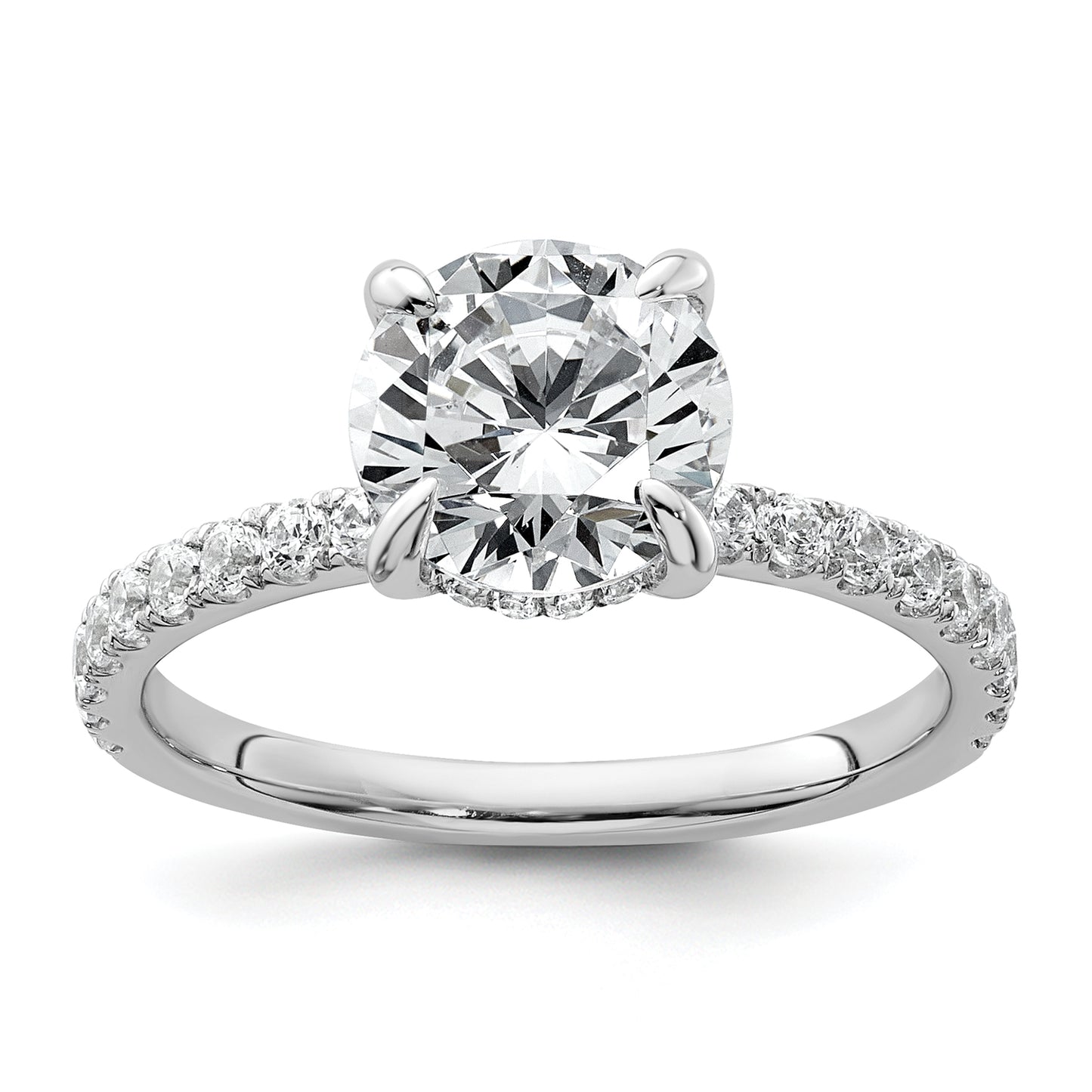 14k White Gold 3/8 Ct. Lab Grown Diamond VS/SI+ G+ 2 Ct. center Flair Round Engagement Ring