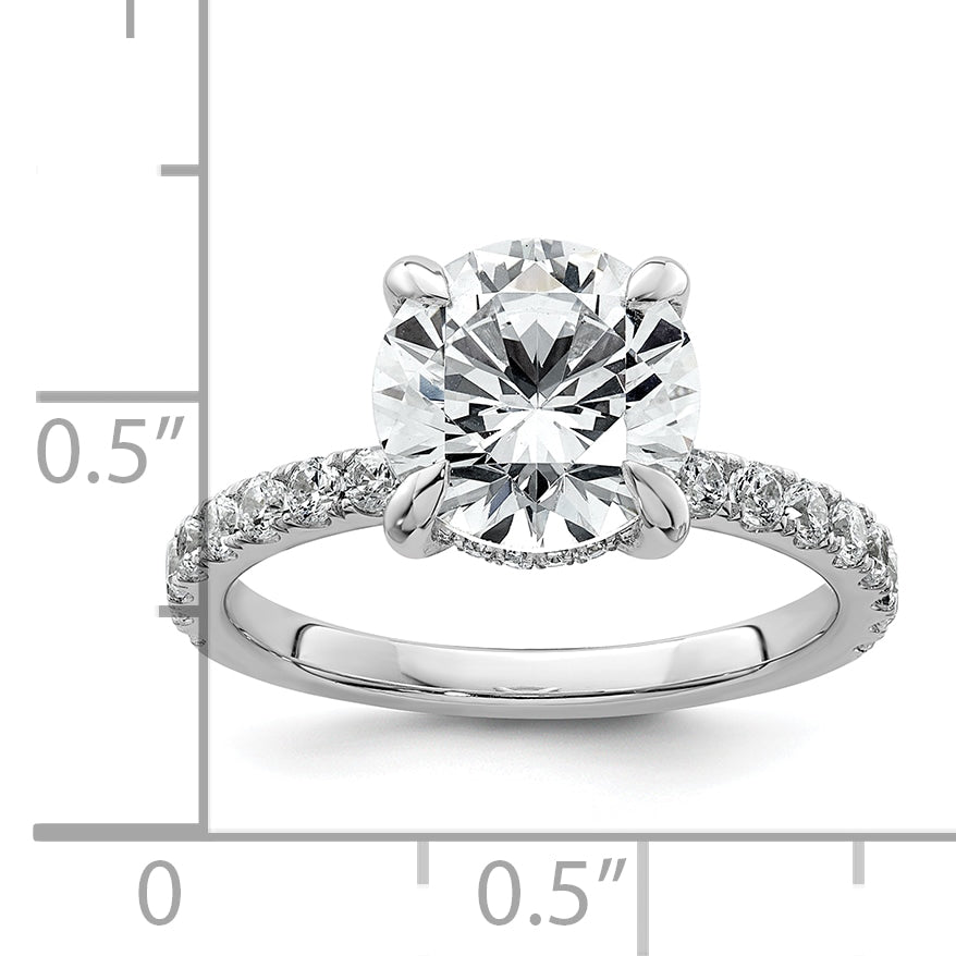 14K White Gold 3 1/2 Carat Lab Grown Diamond Vs/Si+ G+ Complete Flair Round Engagement Ring (Size 7 Only)