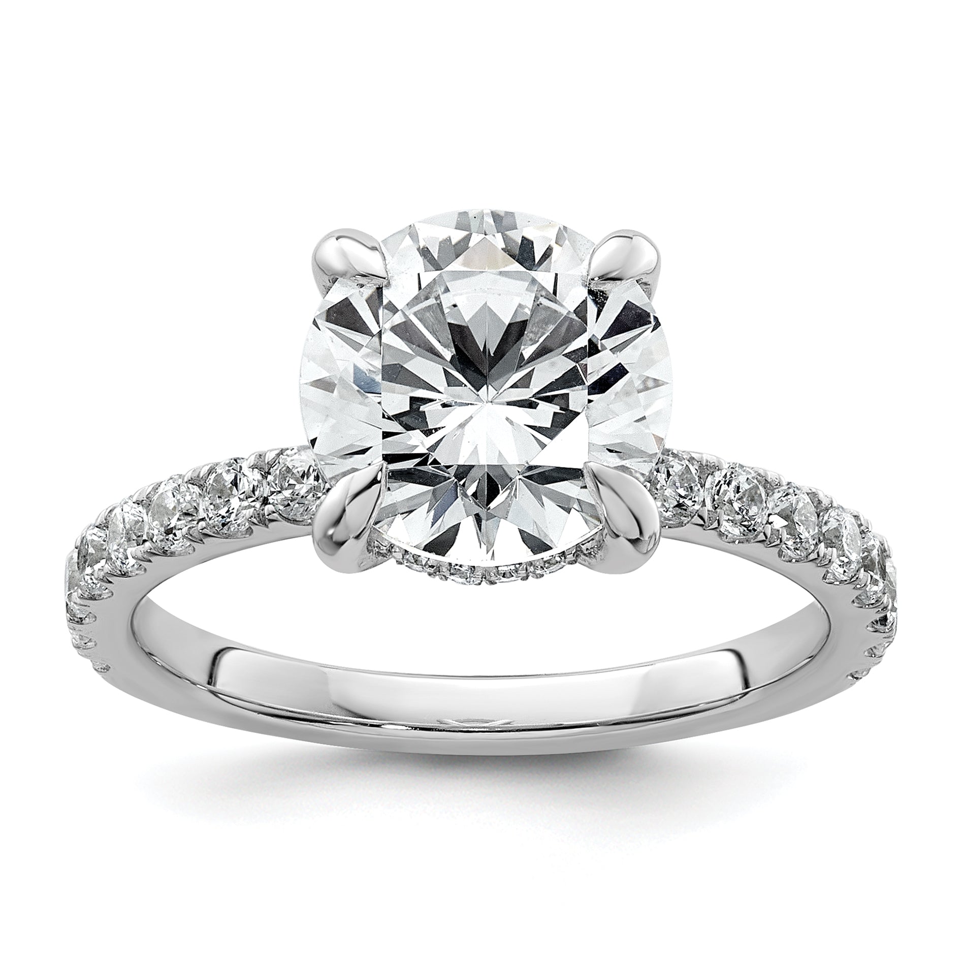 14K White Gold 3 1/2 Carat Lab Grown Diamond Vs/Si+ G+ Complete Flair Round Engagement Ring (Size 7 Only)