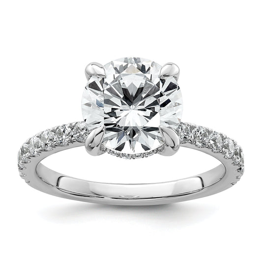 14K White Gold 3 1/2 Carat Lab Grown Diamond Vs/Si+ G+ Complete Flair Round Engagement Ring (Size 7 Only)
