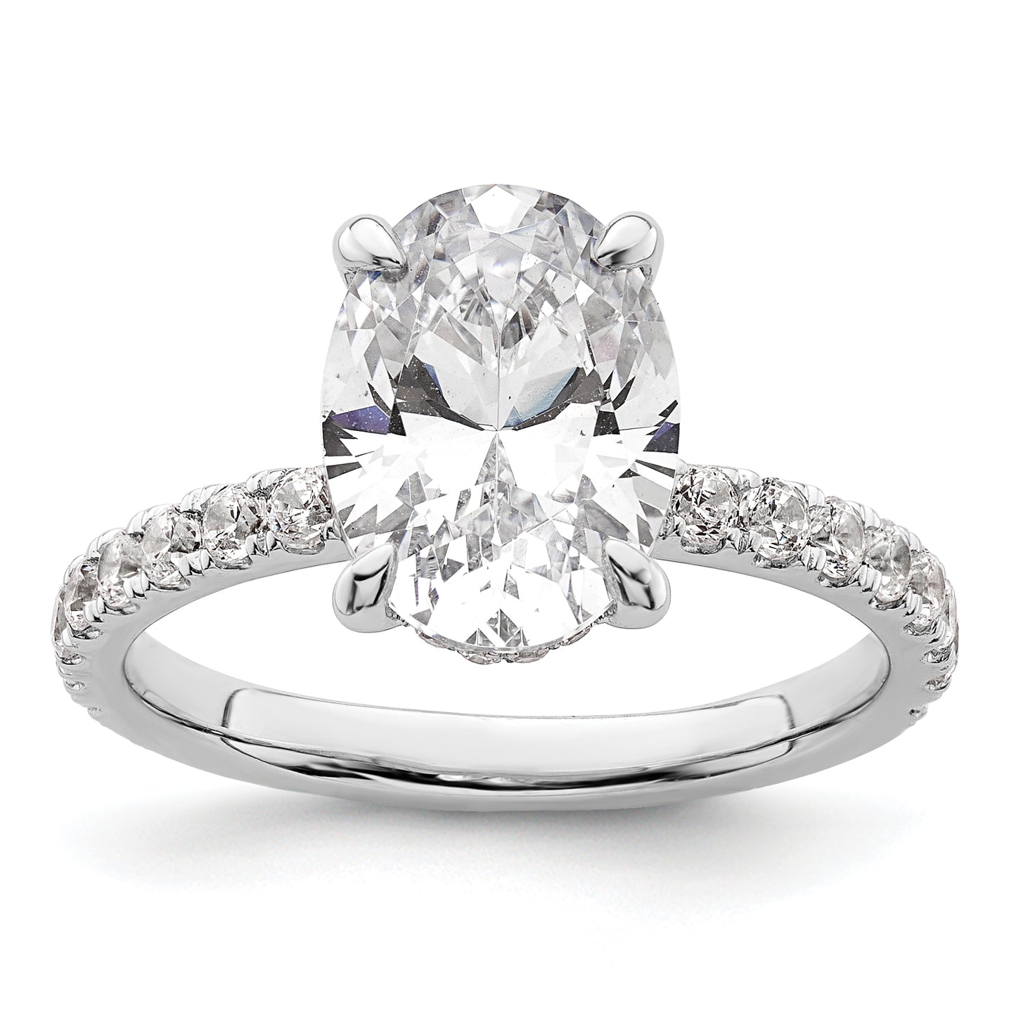 14k White Gold 1/2 Ct. Lab Grown Diamond VS/SI+ G+ 3 Ct. center Flair Oval Engagement Ring