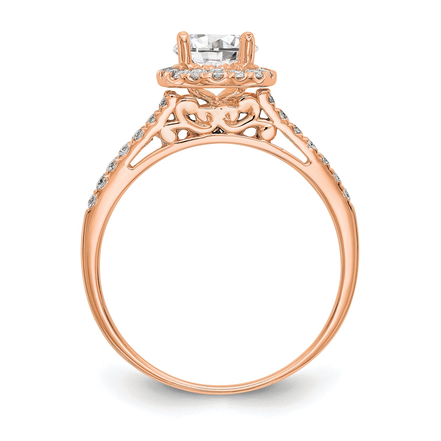 14K Rose Gold Lab Grown VS/SI+ G+ Diamond Round Halo Semi-mount Engagement Ring