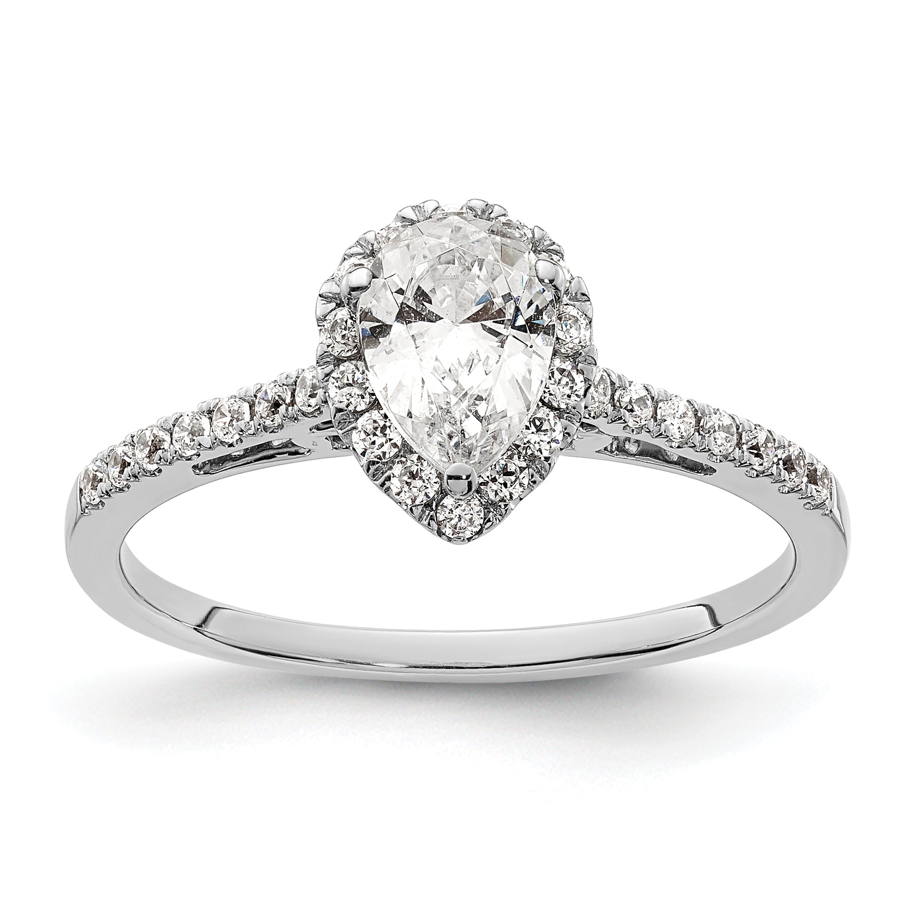 14K White Gold Halo (Holds 3/4 Carat (7X5mm) Pear Center) 1/4 Diamond Semi Mount Engagement Ring