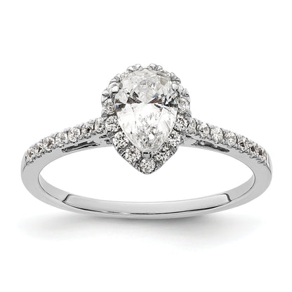 14K White Gold Halo (Holds 3/4 Carat (7X5mm) Pear Center) 1/4 Diamond Semi Mount Engagement Ring