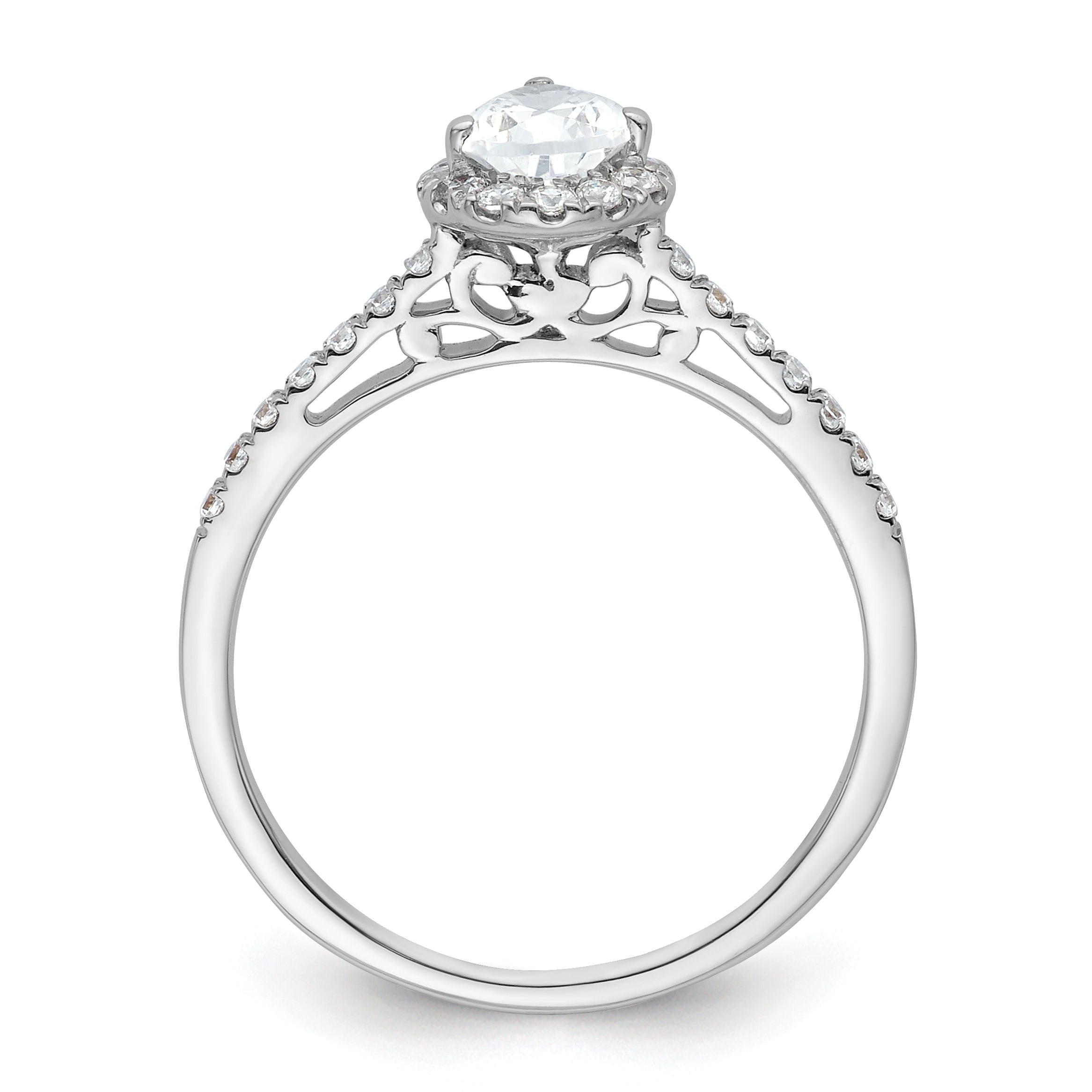 14K White Gold Halo (Holds 3/4 Carat (7X5mm) Pear Center) 1/4 Diamond Semi Mount Engagement Ring